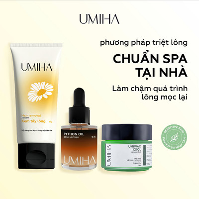 Triệt lông UMIHA Combo 2 SP - Thay cho Máy triệt lông khi kết hợp Mỡ trăn triệt lông với Kem tẩy lông, Sáp Wax lông