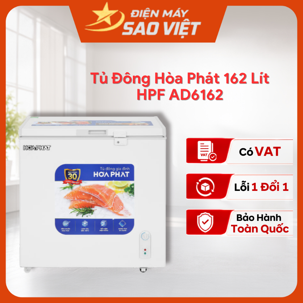 Tủ Đông Hòa Phát HPF AD6162 162 lít Dàn Đồng Bảo hành 24 tháng Toàn Quốc