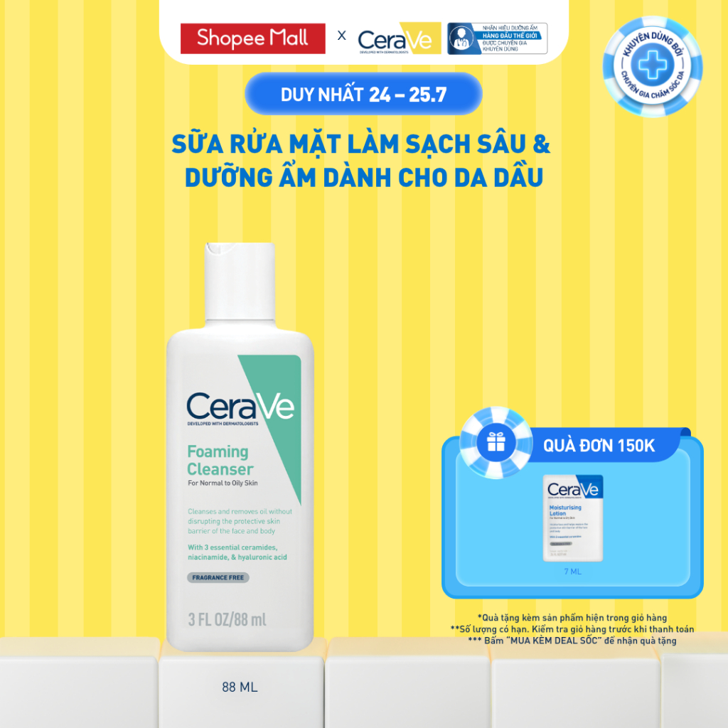 Sữa rửa mặt giúp làm sạch sâu dành cho da dầu  Cerave Foaming Facial Cleanser 88ml