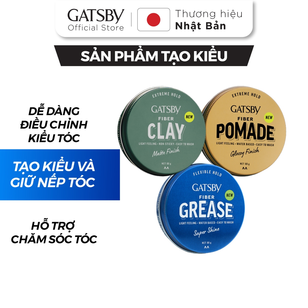 Sáp vuốt tóc GATSBY Fiber 80g, sáp vuốt tóc Clay, giữ nếp và tạo kiểu tự nhiên