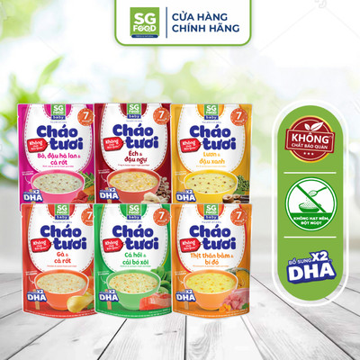 Lốc 65 BABY - 6 gói Cháo Tươi BABY Ăn Liền SG Food 240g (Gà, Thịt Bằm, Bò, Lươn, Cá Hồi, Ếch)