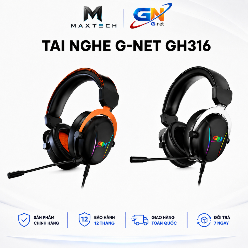 Tai Nghe Gaming G-Net Gh316 7.1 RGB Mic Dài Điều Hướng, Dành Cho PC, LapTop TN-Gh316