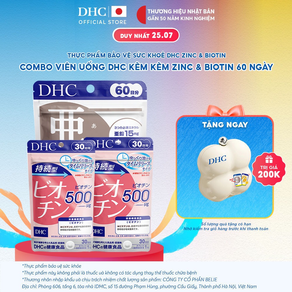 Combo Viên uống DHC Biotin & Kẽm (60 Ngày) - Thực phẩm bảo vệ sức khoẻ DHC Biotin & ZinC