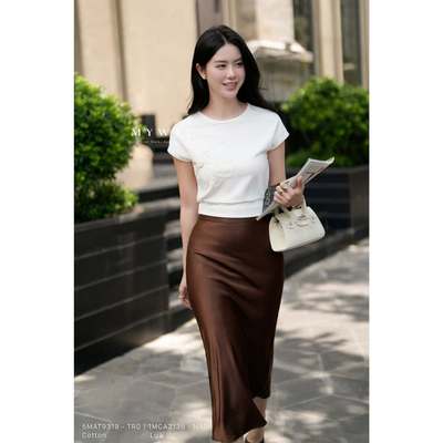 Áo Thun Hè Nữ MY WAY Cotton Ngắn Tay Dập Hoa Nổi Bo Gấu Cao Cấp 5MAT9319