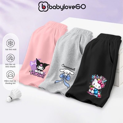 Quần đùi cho bé gái BabyloveGO quần short hè chất nỉ da cá dáng thể thao in hình cho bé 1-12 Tuổi