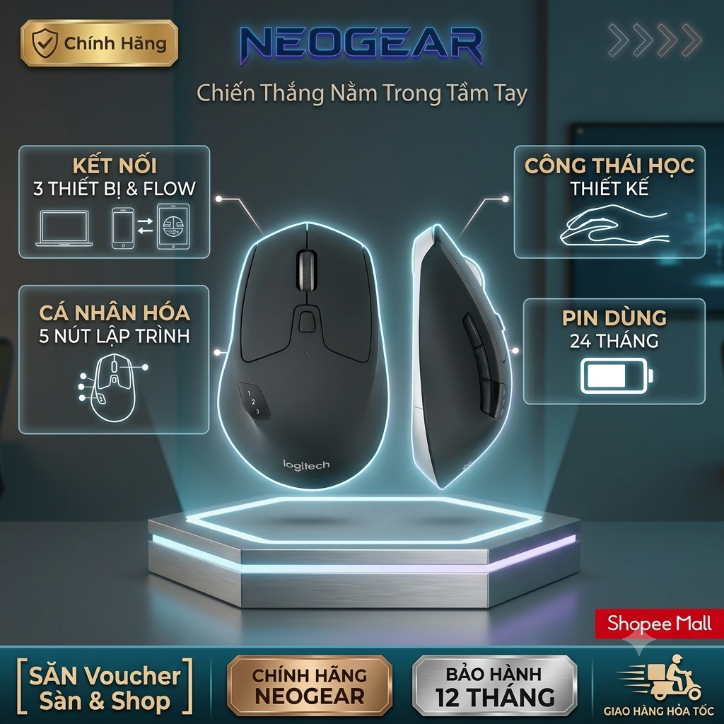 [🔰Chính Hãng] Chuột Không Dây Logitech M720 Triathlon – Multi-Device, Công Thái Học, Đa Tác Vụ, Bền