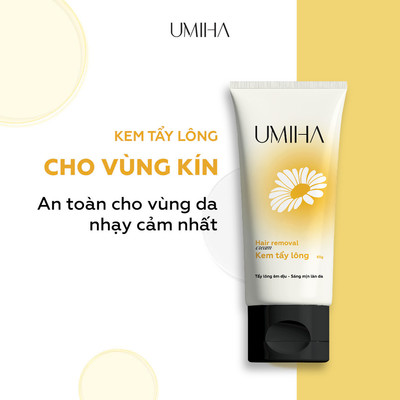 Tẩy lông vùng kín UMIHA (65g) - Kem tẩy lông dành riêng tẩy lông vùng kín bikini da nhạy cảm với chiết xuất Cúc La Mã