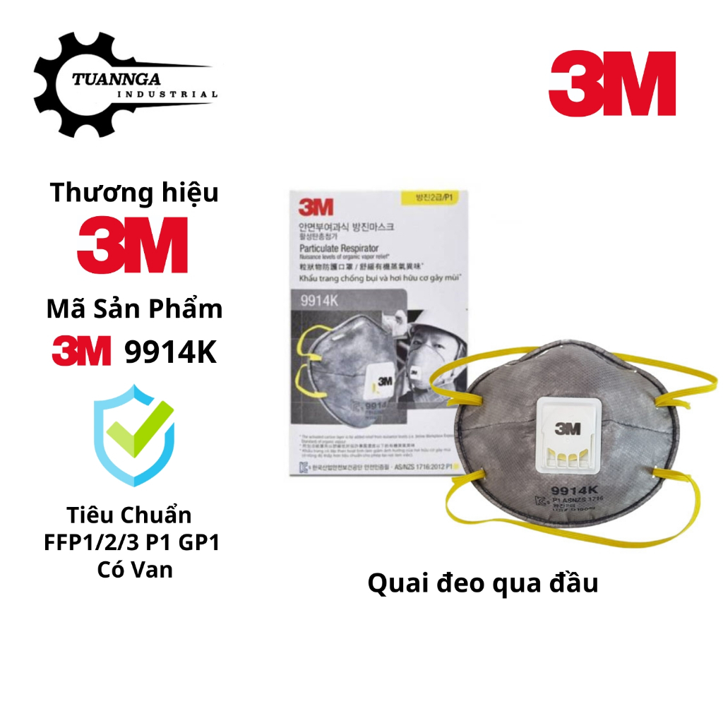 Khẩu Trang Bảo Hộ Lao Động 3M 9914K GP1 - Giảm Mùi Sơn, Mùi Keo & Bụi Mịn (Chính Hãng)
