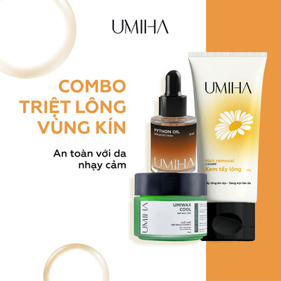 Combo triệt lông vùng kín UMIHA - Thay cho Máy triệt lông với Mỡ trăn và Kem tẩy lông, wax lông