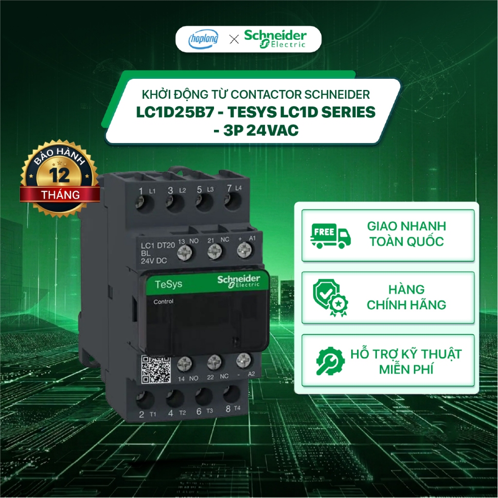 [Full] Khởi động từ Contactor LC1D25B7 Schneider - Tesys LC1D Series - 3P 24VAC