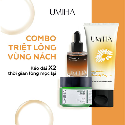 Combo Triệt lông nách UMIHA - Thay cho Máy triệt lông khi triệt lông nách với Mỡ trăn và Kem tẩy lông, Sáp wax lông