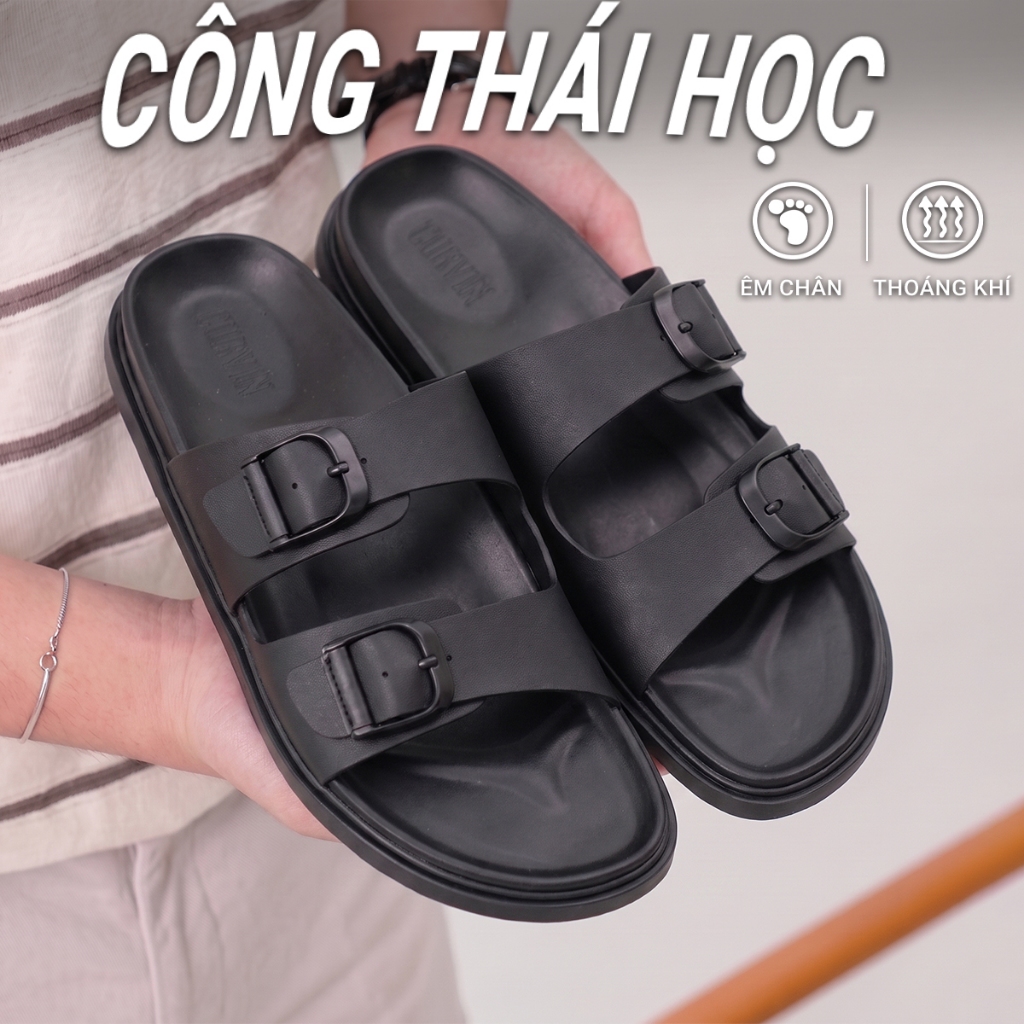 Dép da nam CORVIN GLIDE V2 quai ngang thiết kế thoáng da Microfiber cao cấp đế cao su công thái học
