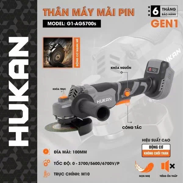 Máy Mài Góc Pin HUKAN G1-AG5700S 100mm Brushless Chính Hãng (Thân Máy)