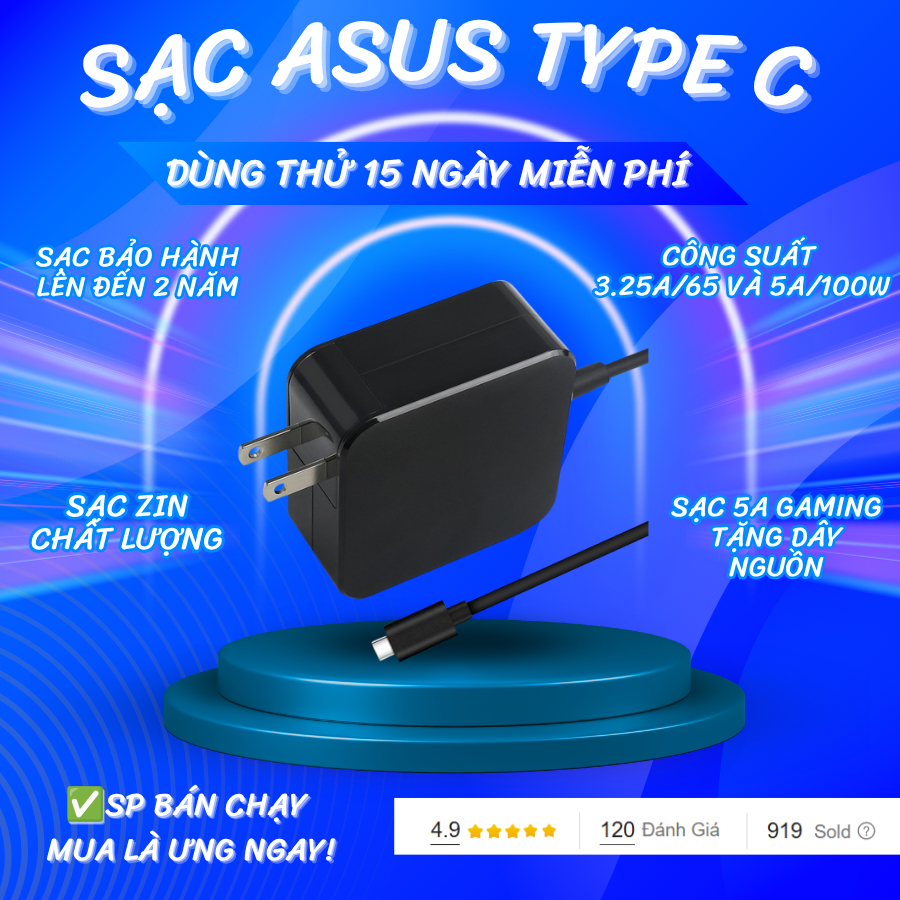Sạc ASUS Type C 65W 100W Sạc Asus Zenbook UX482E UX425 ROG Flow ROG Strix G15 G17 Zephyrus Dou