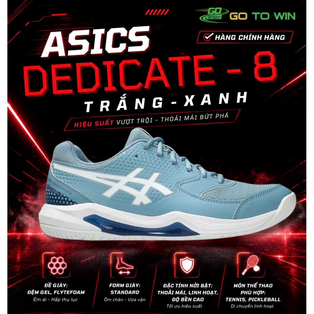 Asics Gel-Dedicate 8 màu Saba Blue/White (mã sản phẩm: 1041A409-401)
