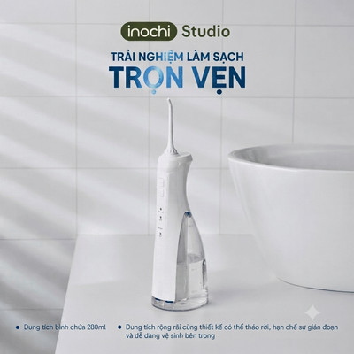 inochi Máy tăm nước không dây Okina - Vệ sinh răng niềng sạch, Công nghệ tia nước siêu âm, Pin bền