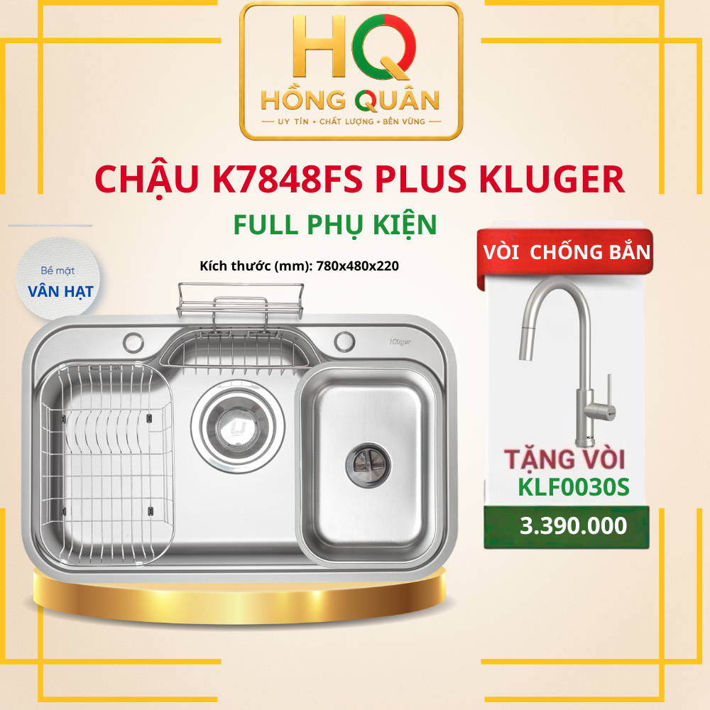 Chậu rửa bát 1 hố Kluger KT7848FS Plus CHÍNH HÃNG KLUGER