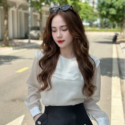 Áo sơ mi voan tơ bèo cổ tay dài sang trọng Callene (L2548)