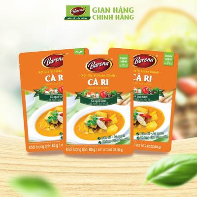 Combo 3 Gói Gia Vị Cà Ri Barona 80g, chay mặn dùng được, ướp ngon chuẩn vị không cần nêm nếm