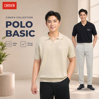 Áo len nam CANIFA cô polo ngắn tay cotton linen dáng rộng 8TE26C001