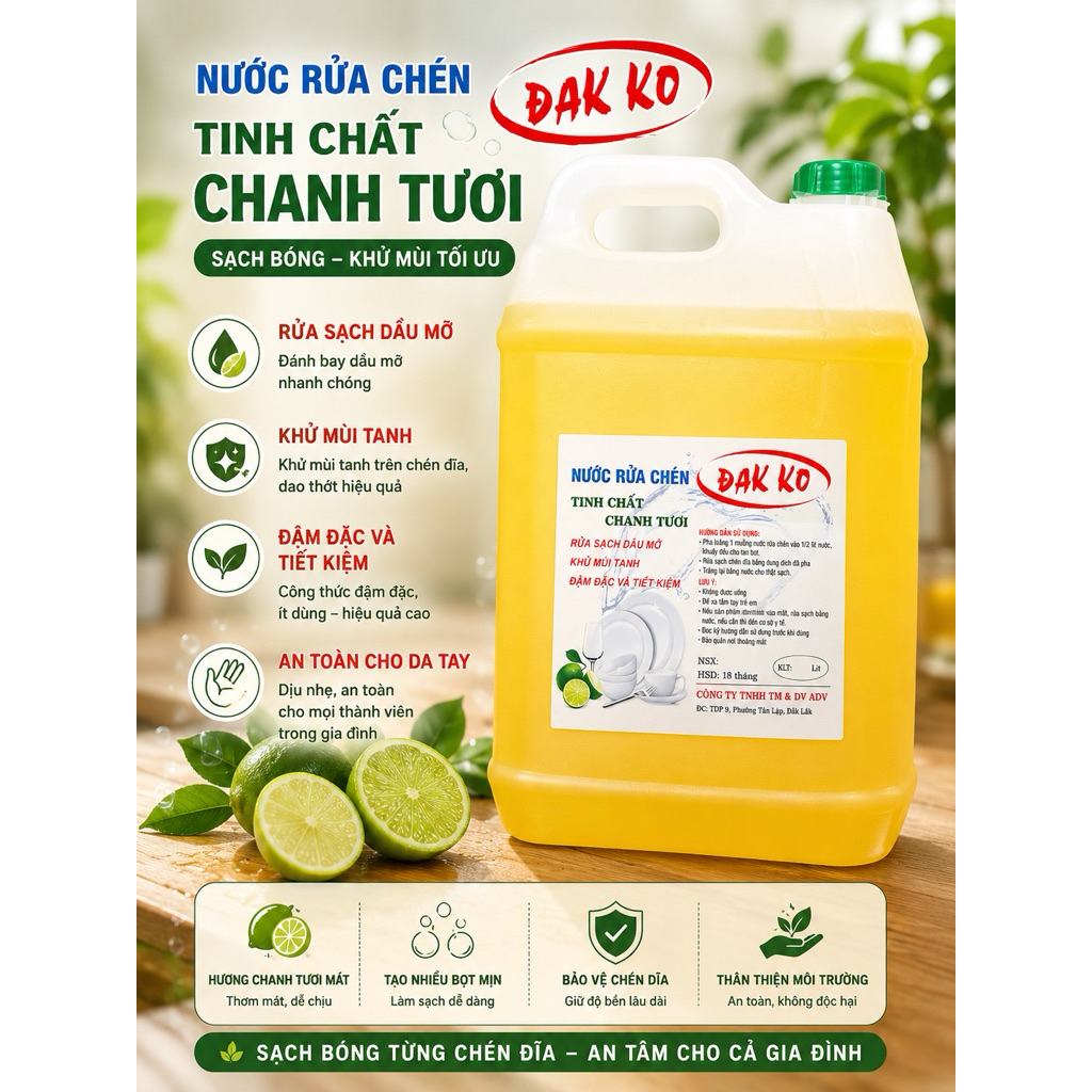 Nước rửa chén tinh chất chanh tươi 10L