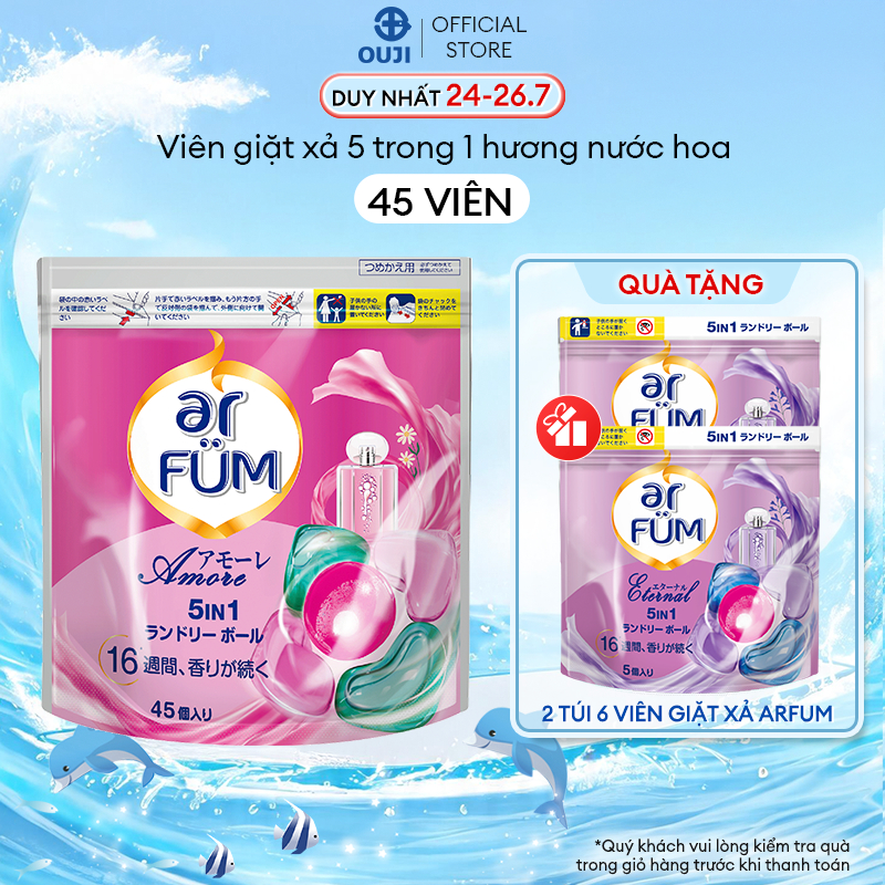 Viên giặt Quần áo arFUM 5 trong 1 tinh dầu nước hoa, khử khuẩn 99% - (túi 45 viên)