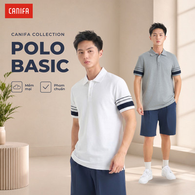 Áo polo nam CANIFA cổ bẻ cộc tay phối màu chất liệu co giãn thoáng khí 8TP26S011