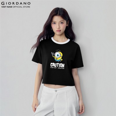 GIORDANO Áo Thun Nữ Croptop In Hình Women Minions 3 Short-Sleeve Graphic T-Shirt 5396367-09