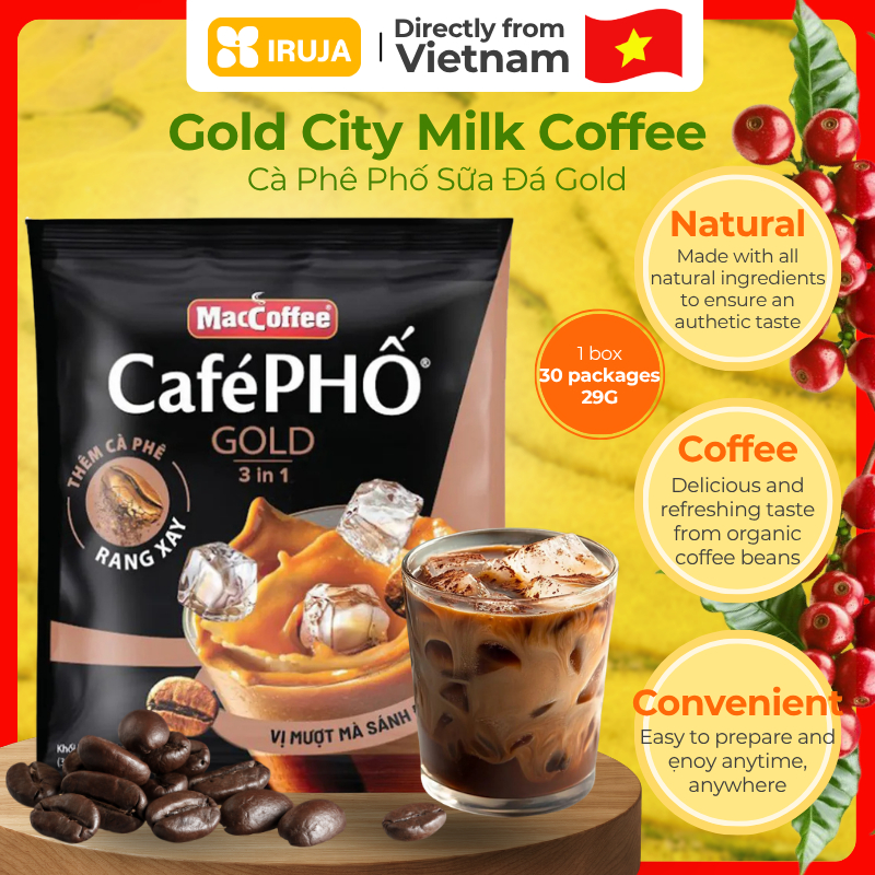 [IRUJA] Cà Phê Phố Sữa Đá MacCoffee Gold Bịch 30 Gói 29G
