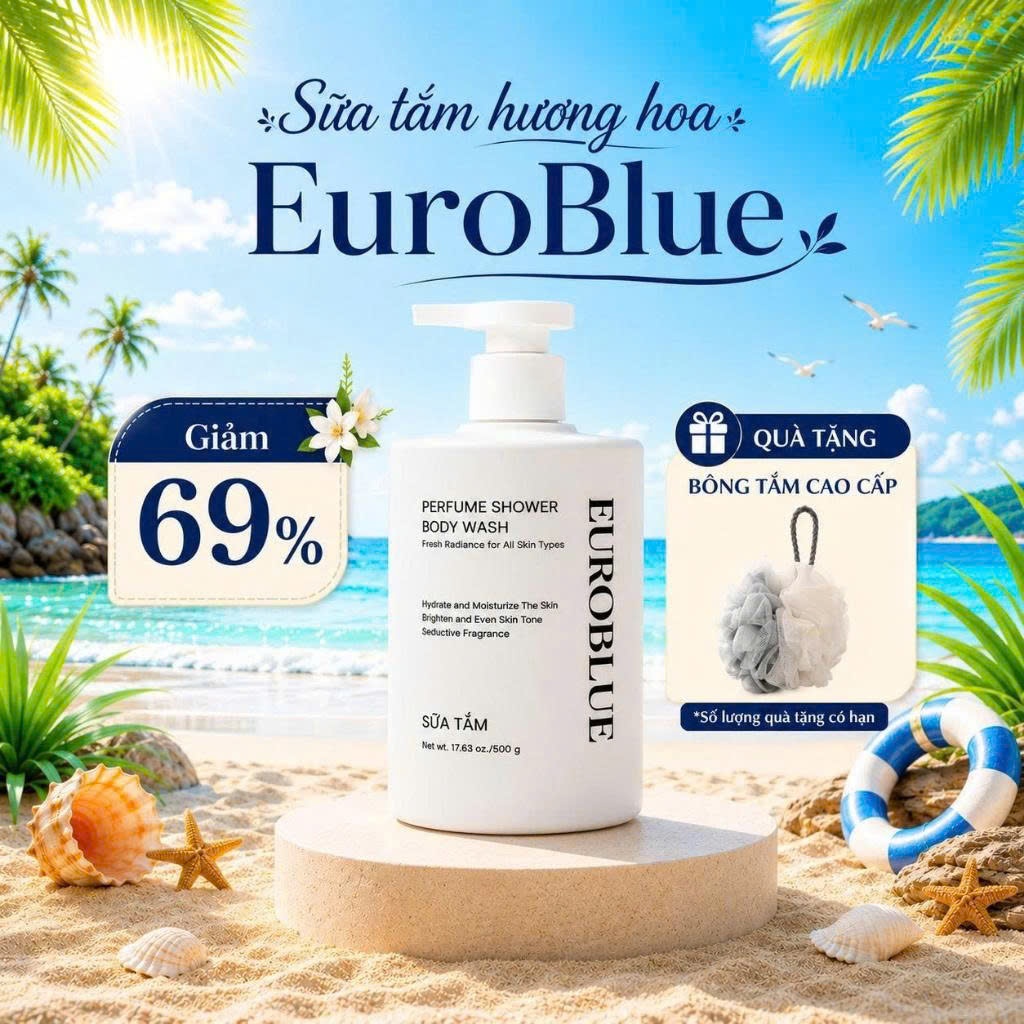 Sữa Tắm Hương Hoa Cao Cấp EuroBlue Dưỡng Ẩm, Trắng Da, Thơm Dịu, Lưu Hương Ngày Dài Thể Tích 500ML