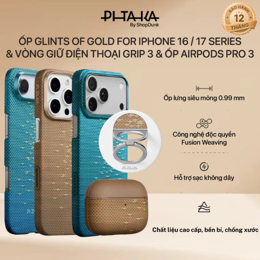 [Glints of Gold] Bộ sưu tập Glints of Gold PITAKA ốp lưng, Griptok & ốp AirPods Pro 3