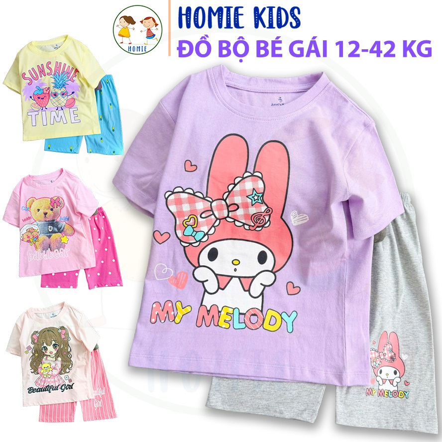Quần áo bé gái size đại 12-42 kg set đồ bộ trẻ em vải thun cotton mềm in hoạt hình kuromi dễ thương 