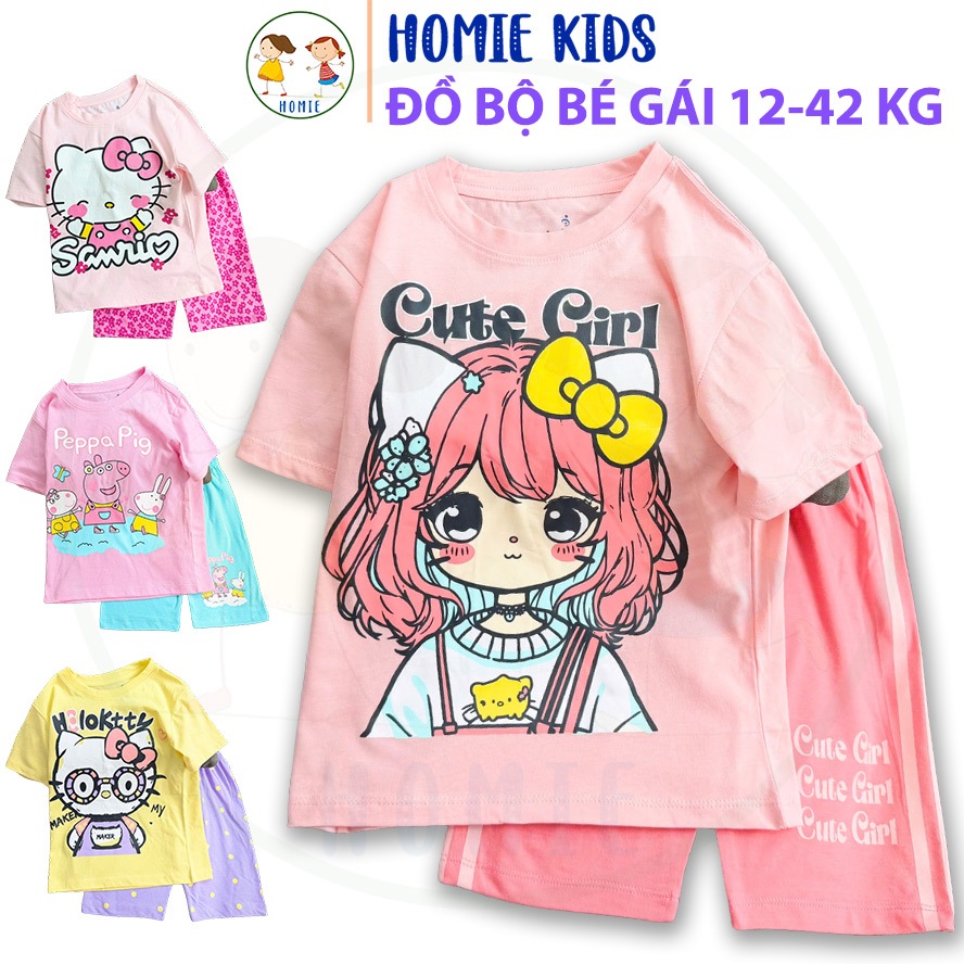 Bộ quần áo mặc nhà bé gái size đại 12-42 kg set đồ bộ trẻ em thun cotton in hoạt hình labubu kuromi 