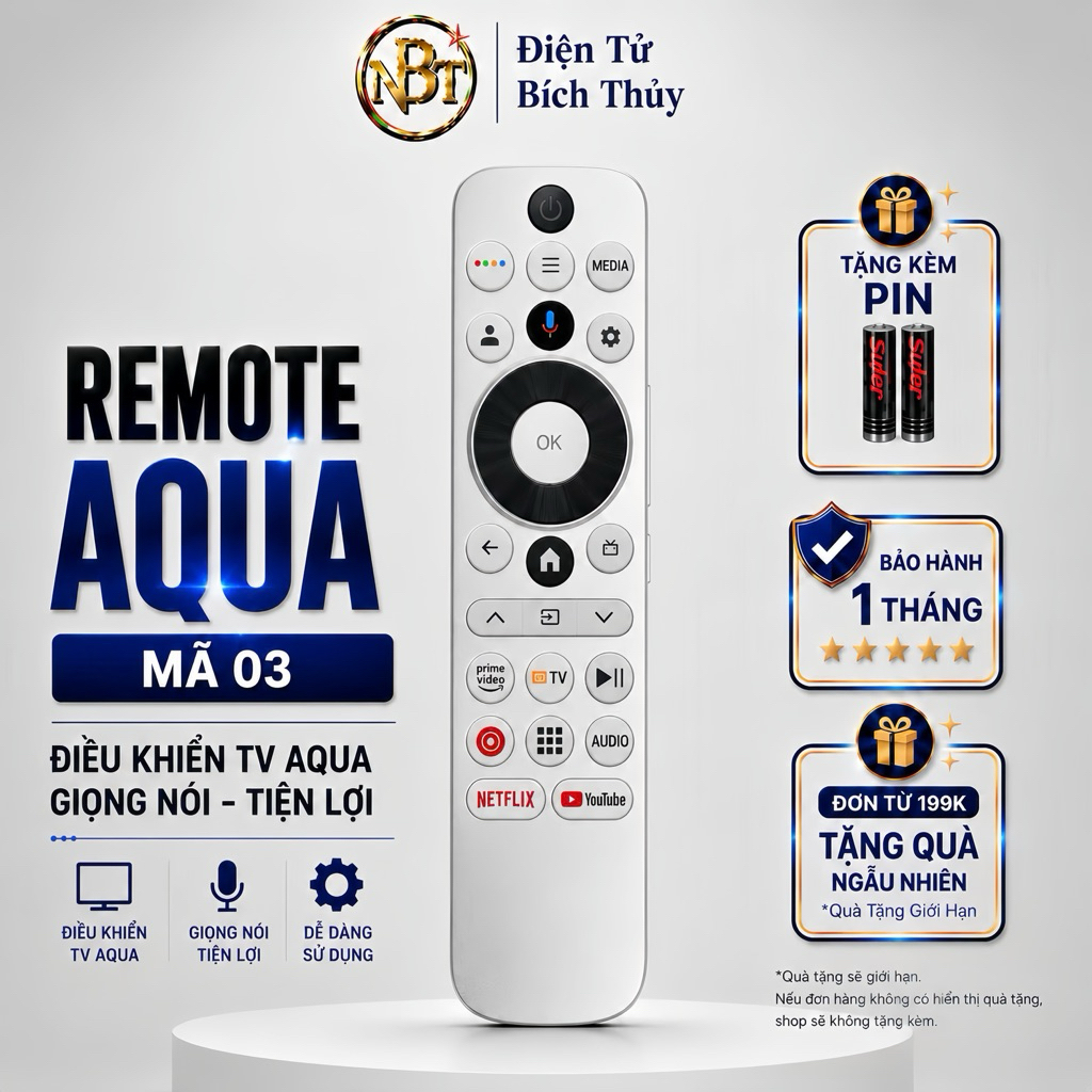 Remote điều khiển tivi AQUA Mã 03 giọng nói, điều khiển TV AQUA AQT50K800UG - Tặng pin- ĐT Bích Thuỷ