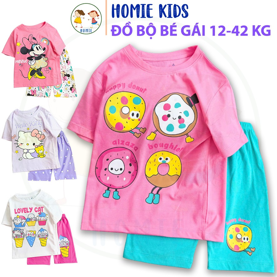 Set đồ bé gái size đại 12-42 kg bộ quần áo trẻ em tay ngắn thun cotton mềm in hoạt hình gấu dâu ngựa