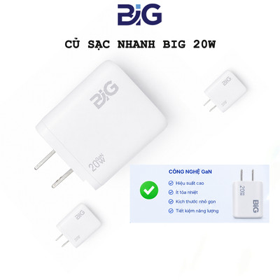 Củ Sạc Nhanh BIG 20W GaN Chính Hãng – Type-C-Sạc Nhanh PD Công Nghệ GaN Nhỏ Gọn, An Toàn Cho ĐT