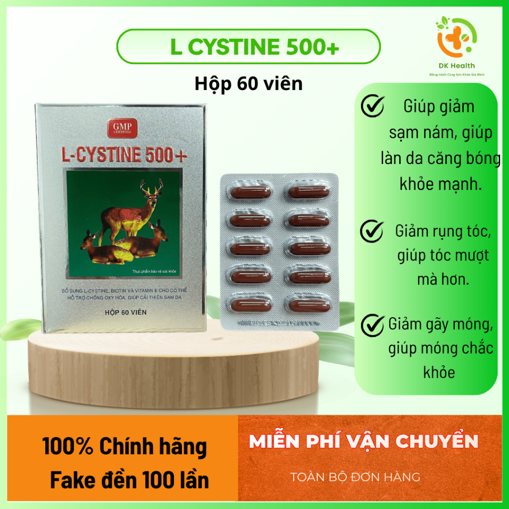 L-Cystine 500mg Hỗ Trợ Giảm Rụng Tóc, Giảm Sạm Da, Giúp Tóc Móng Chắc Khỏe