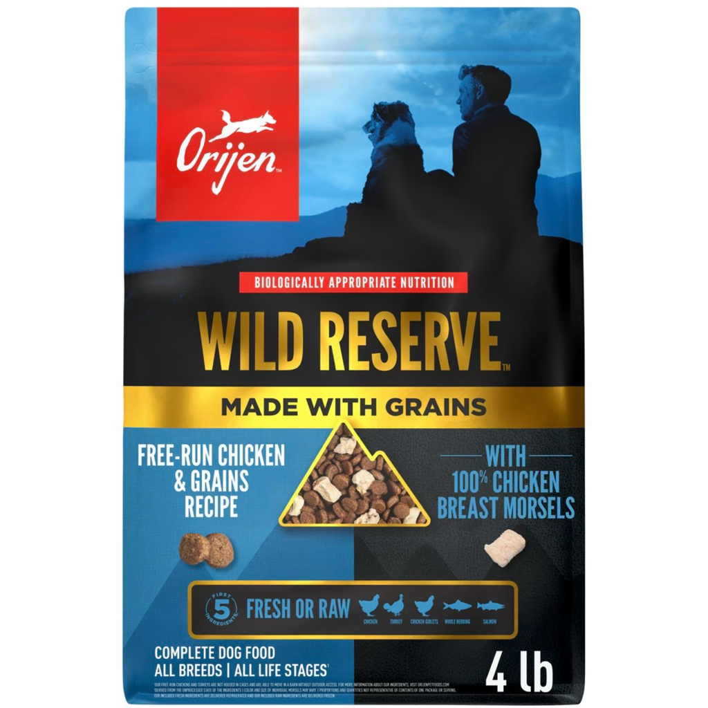 ORIJEN WILD RESERVE CHICKEN & GRAIN: Hạt Từ Gà Thả Vườn, Cá Biển, Topping Ức Gà Sấy Lạnh & Hỗn Hợp N