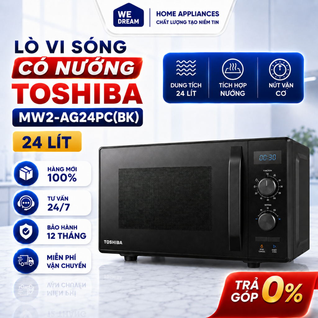 Lò Vi Sóng Có Nướng Toshiba MW2-AG24PC(BK) 24L - Hàng Chính Hãng