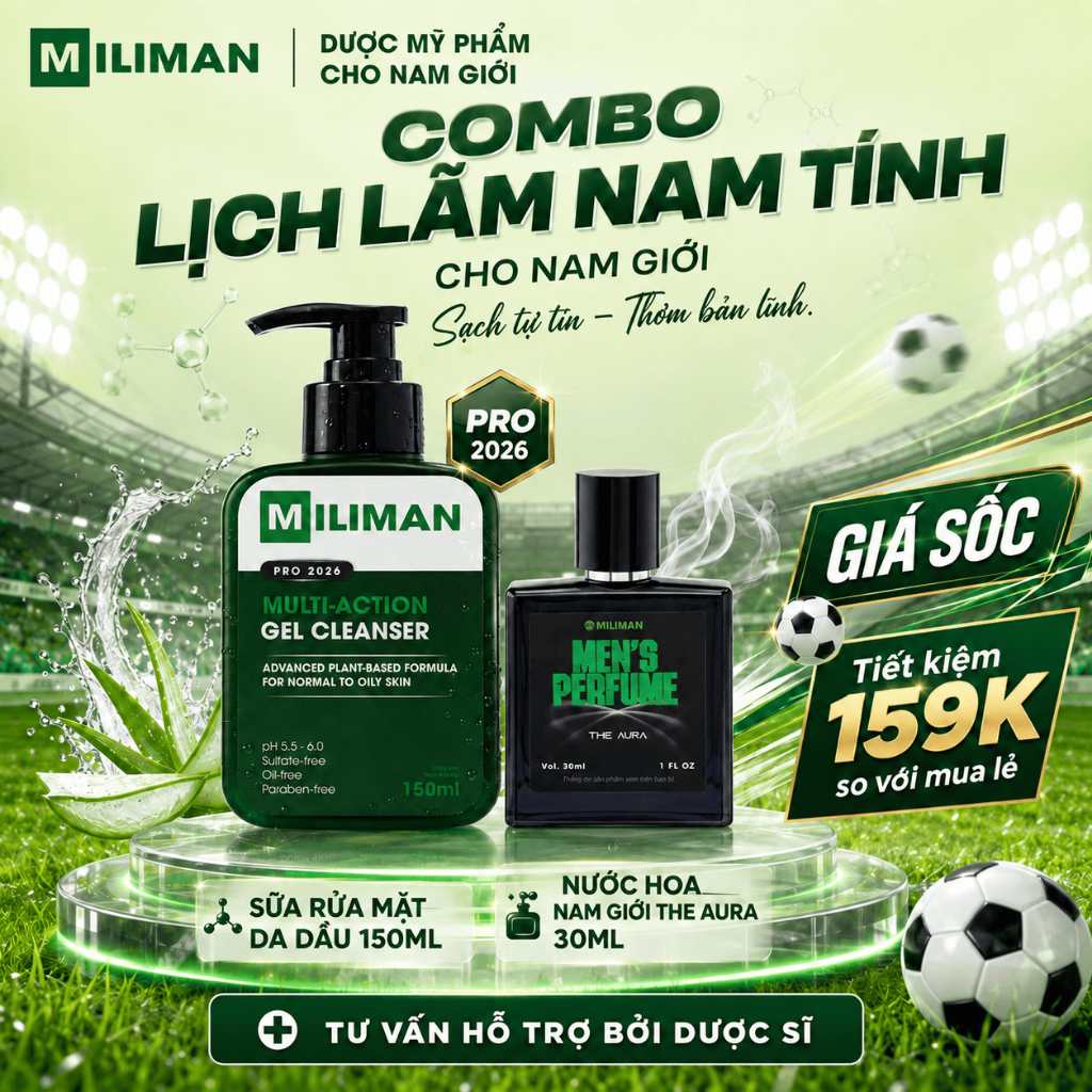 Combo Lịch Lãm Nam Tính MILIMAN – Sữa Rửa Mặt Nam 150ML + Nước Hoa Nam Cao Cấp 30ML | Tự Tin Mọi Lúc