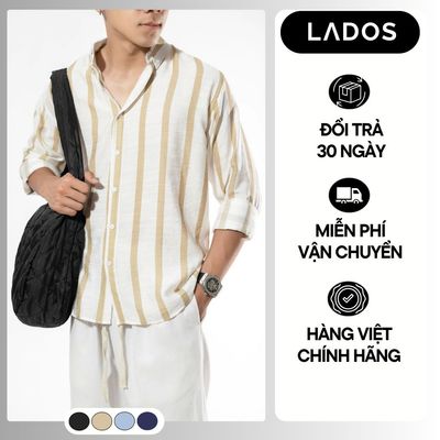 [OUTLET - KHÔNG ĐỔI TRẢ] Áo sơ mi nam LADOS-18155 họa tiết kẻ sọc trendy, chất đũi linen mềm mát thấm hút mồ hôi