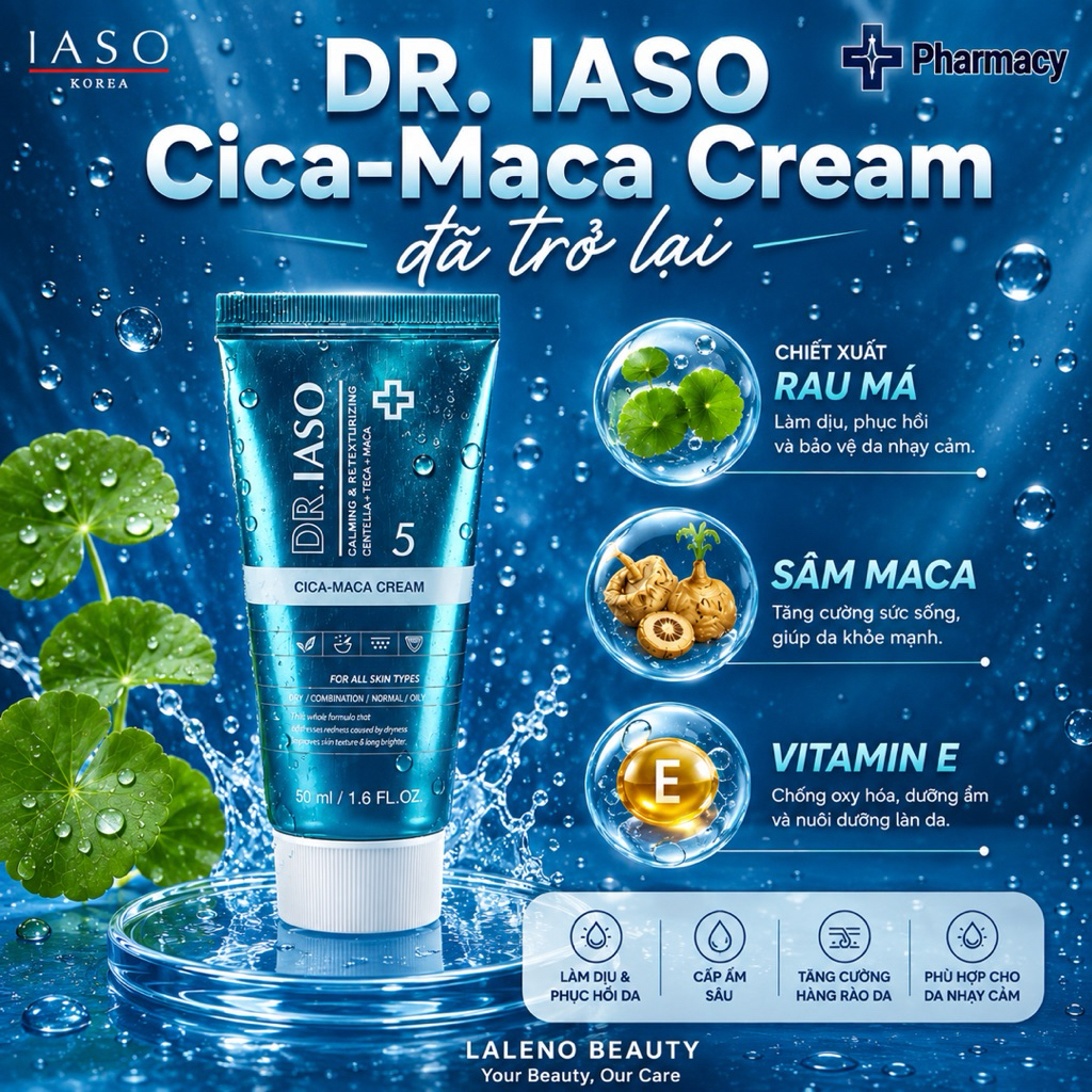 KEM DƯỠNG ẨM IASO DR.IASO D34 Kem dưỡng ẩm giúp làm dịu da và mịn da cho da nhạy cảm – DR.IASO CICA-