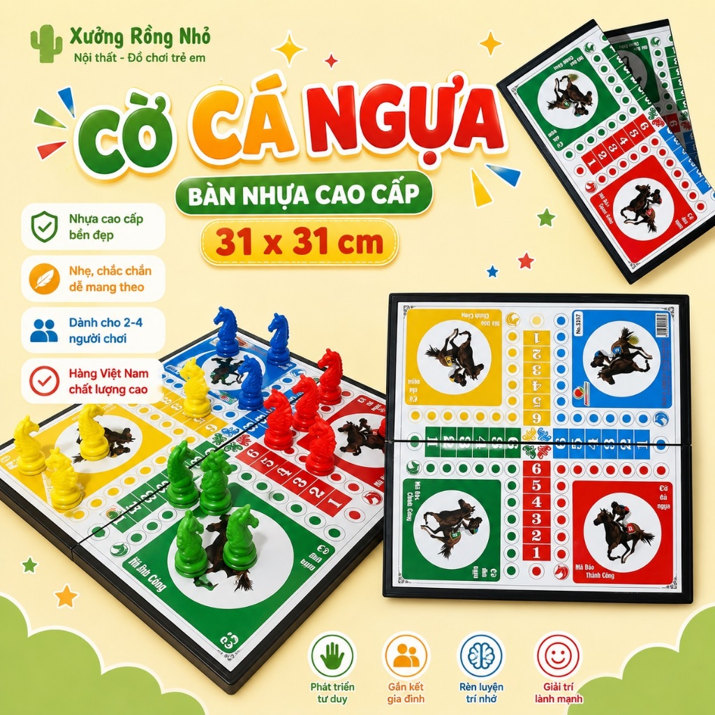 Cờ Cá Ngựa - Bàn nhựa cao cấp 31x31 cm - Nhựa cao cấp -Hàng Việt Nam