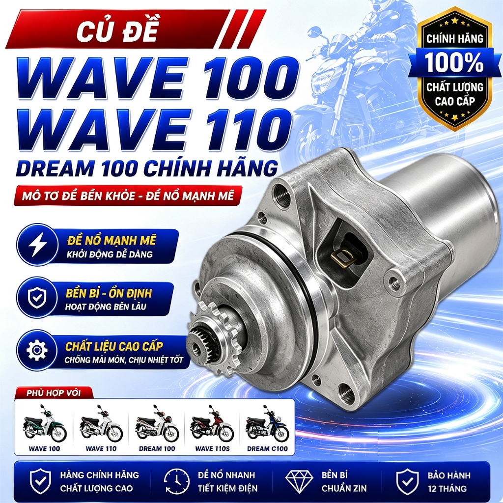 Củ Đề Wave 100 Wave 110 Dream 100 Chính Hãng | Mô Tơ Đề Wave 110S Dream C100N C100P Ubox Bền Khỏe