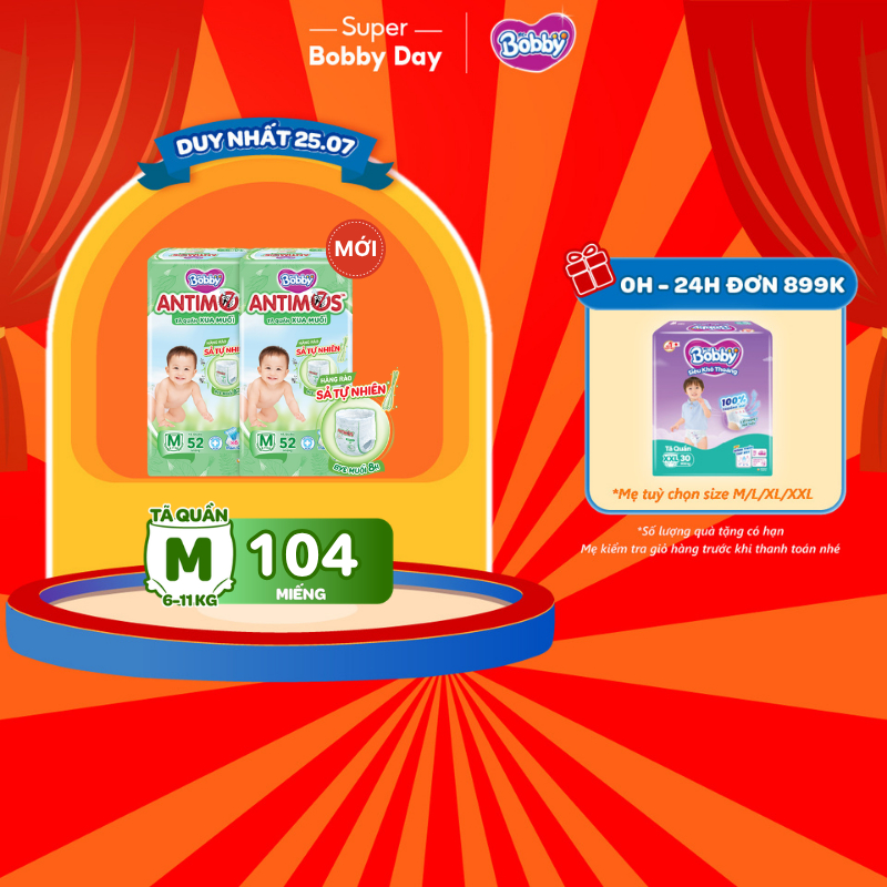 [MỚI] Combo 2 tã Quần Xua Muỗi Bobby Antimos – Hàng rào Sả tự nhiên Bye Muỗi 8H - M52/L50+2/XL48+4/X