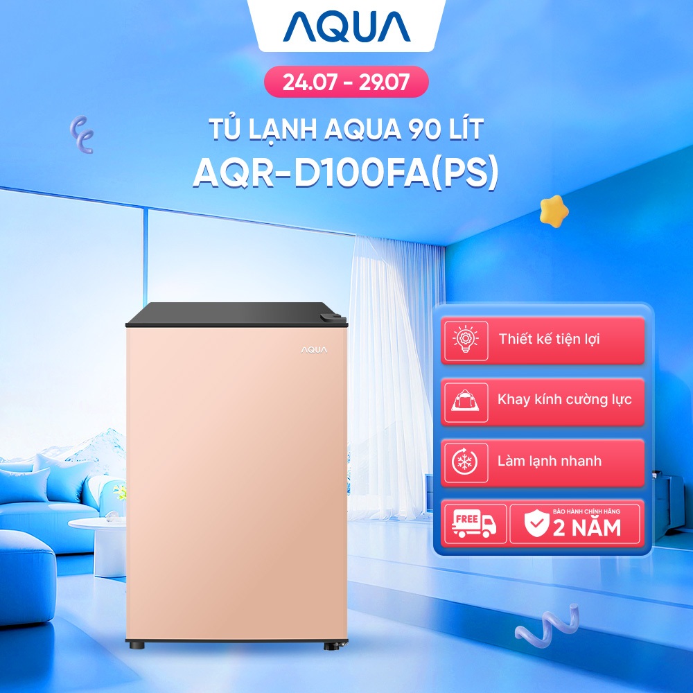 [SẢN PHẨM MỚI] Tủ lạnh mini Aqua 90 lít AQR-D100FA(PS) - Màu hồng nhạt - Freeship toàn quốc - Bảo hà