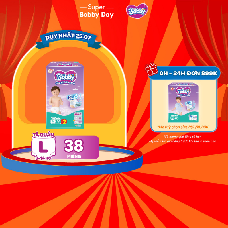[TẶNG MIẾNG NGẪU NHIÊN] Tã quần Bobby Siêu Khô Thoáng - 100% Thoáng Khí Jumbo S46/M42/L36/XL32/XXL28