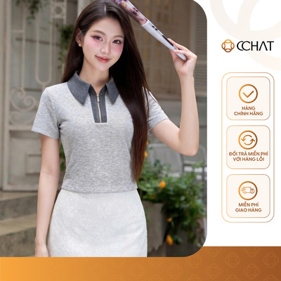 Áo Thun Nữ 𝐂𝐂𝐇𝐀𝐓 Dáng Ôm Delwyn Khóa Kéo Phối Chất Liệu Mềm Mát 16TNC8080OT
