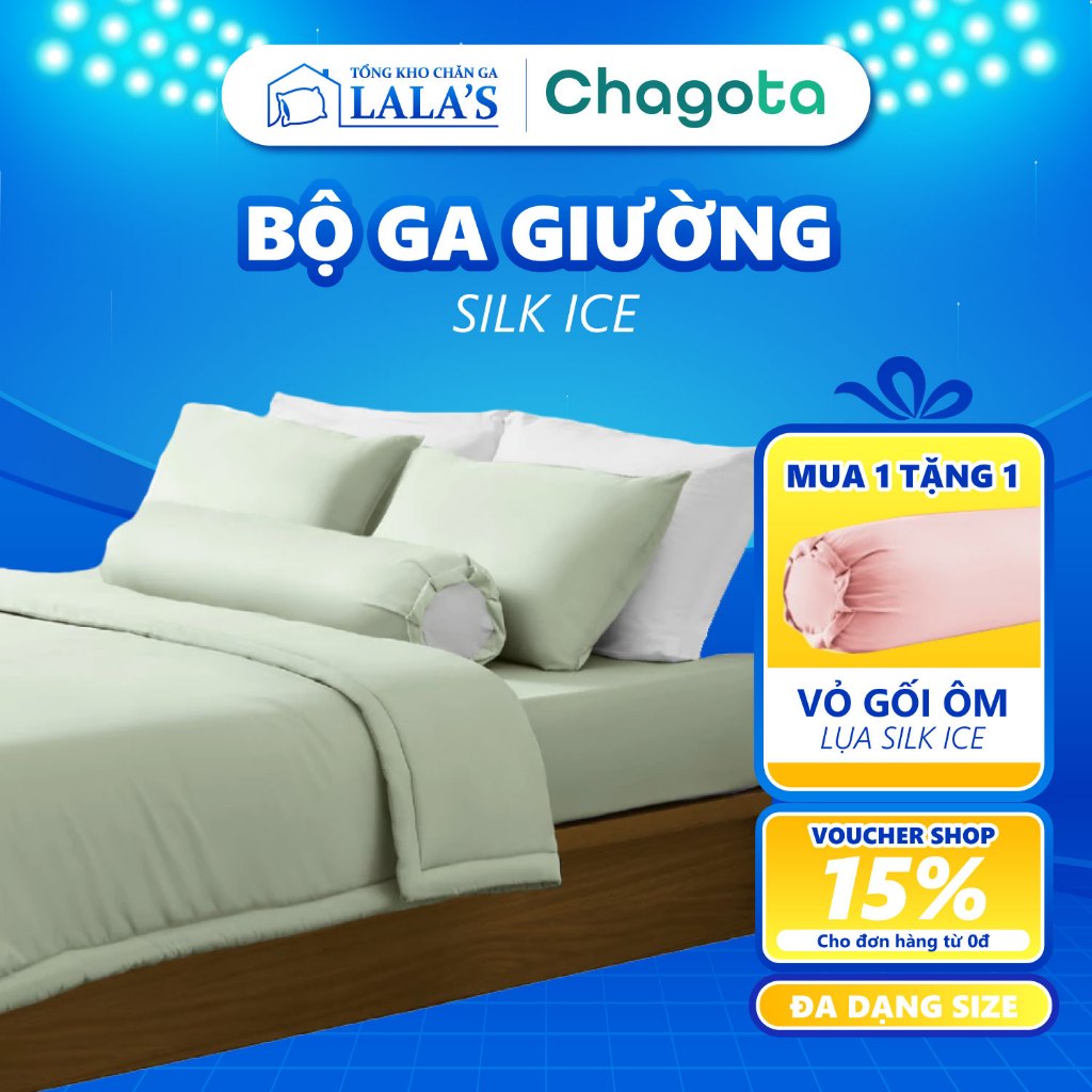 Bộ Chăn Ga Gối 4 Món Lụa Silk Ice, Chất Liệu Mát Mịn, Công Nghệ Chống Phai Màu, Size 1mx2m - 2mx2m2