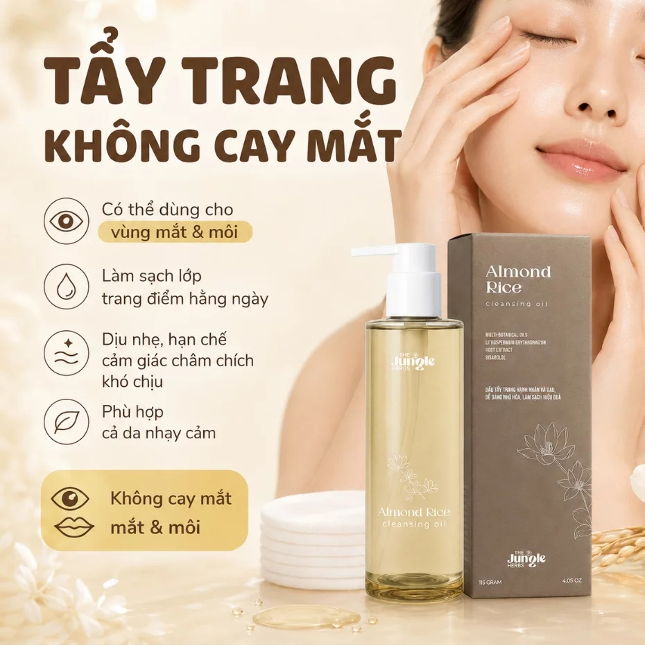 [Top Value] Dầu tẩy trang sạch sâu nhũ hóa nhanh Almond Rice Cleansing Oil - The Jungle Herbs - 115G